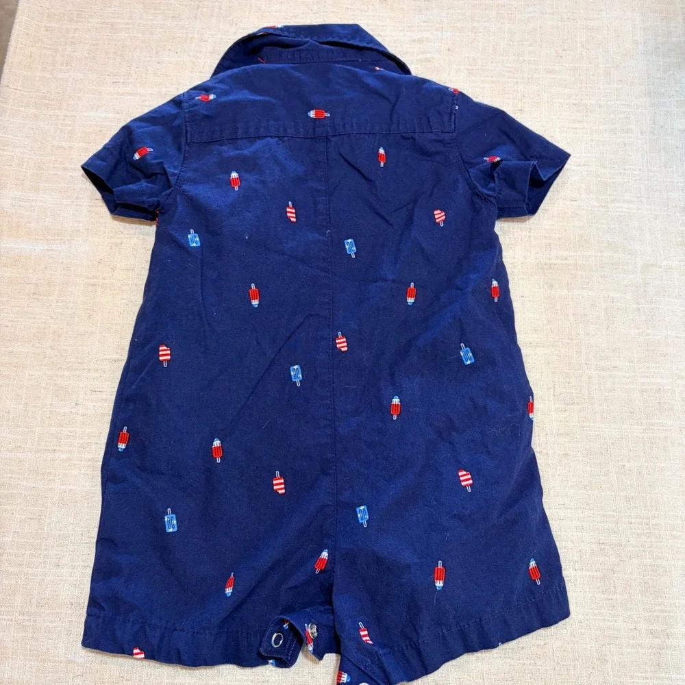 Carters Baby Boy 6M Navy Blue Popsicle Print Romper Button Front‎ One Piece